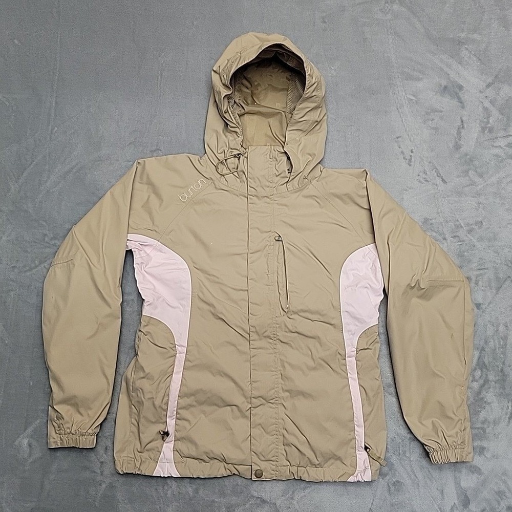 Burton Snowboard Jacket Women Small Tan Pink Hooded Ski Winter Coat Gorpcore